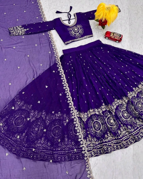 Grand Wedding Embroidered Lehenga Choli - L, Lilac