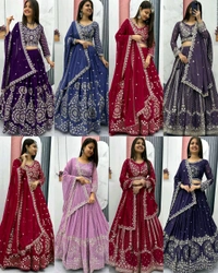 Grand Wedding Embroidered Lehenga Choli - L, Old Lavender