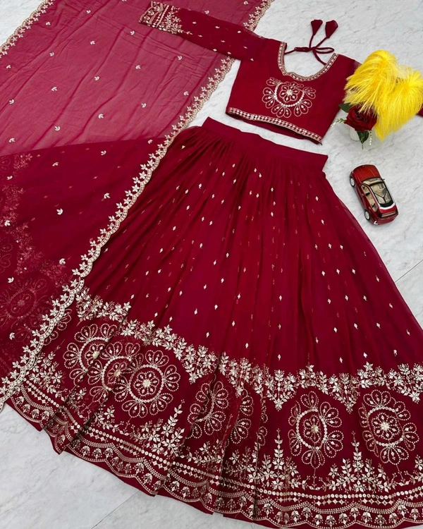 Grand Wedding Embroidered Lehenga Choli - XL, Kingfisher Daisy