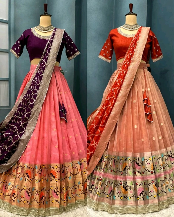 Ready to Wear Premium Quality Pure Kanjivaram silk full stiched Lehenga - S, Wild Watermelon
