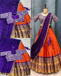 Ready to Wear Premium Quality Pure Kanjivaram silk full stiched Lehenga - L, Pink
