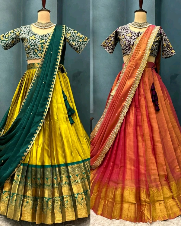 Ready to Wear Premium Quality Pure Kanjivaram silk full stiched Lehenga - L, Pink
