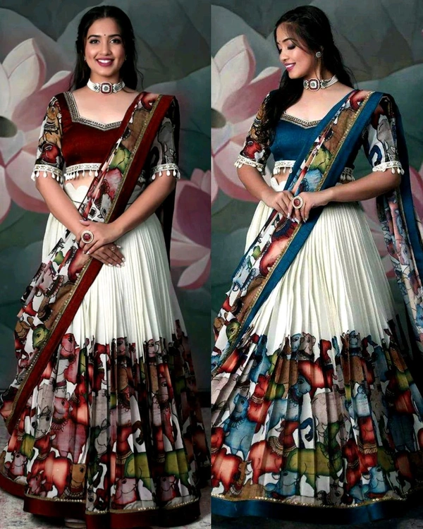 Trendy Kalamkari Lehenga for Women - Congress Blue