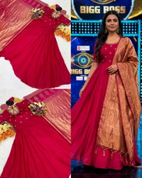 Top Trending Big Boss Tanuja style Beautiful Maggam Work Gown With Tissue Dupatta. A touch of glamour and elegance to your look For Festive Season
- L, Teal