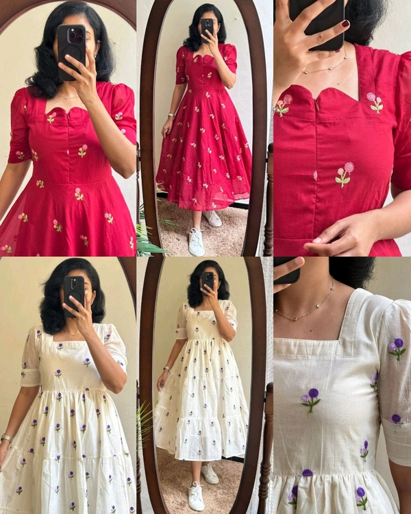 Celebrate this joy of dressing in the best way 🤍 here presenting you a beautiful and comfortable maxi with beautiful 💐flower Embroidery all over. one for yourself this coming Season 😍😍 - M, Pink