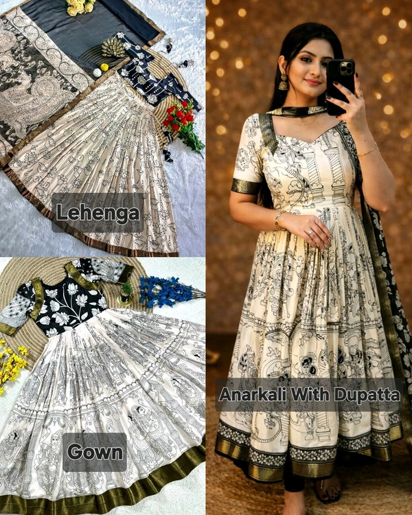 Kalamkari Special Anarkali with Dupatta , Gown & Lehenga - 3XL, Anarkali With Dupatta