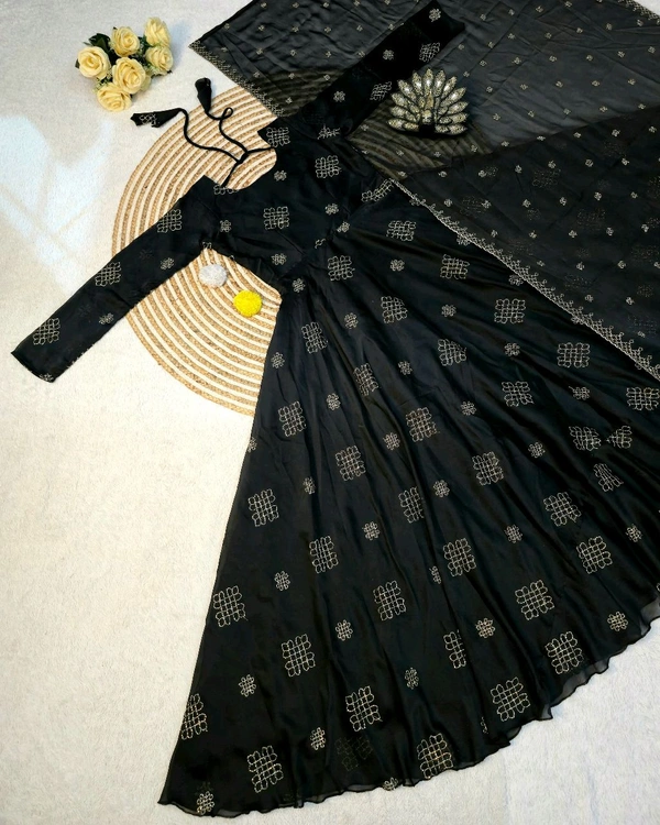 Launching Most Trending Rangoli Silk. Eye-catching Beads Sequance Work Gown, a perfect blend of luxury and tradition for any Occasion & Festival - M, Black