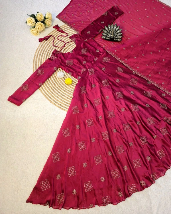 Launching Most Trending Rangoli Silk. Eye-catching Beads Sequance Work Gown, a perfect blend of luxury and tradition for any Occasion & Festival - 2XL, Hibiscus