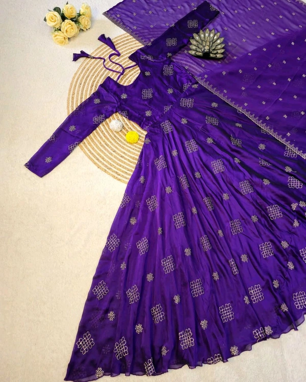 Launching Most Trending Rangoli Silk. Eye-catching Beads Sequance Work Gown, a perfect blend of luxury and tradition for any Occasion & Festival - 2XL, Pigment Indigo