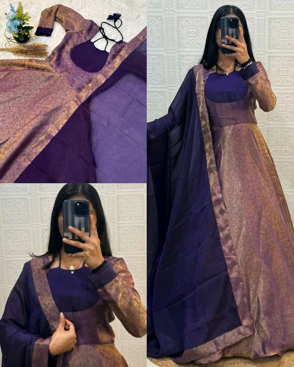 Super Trendy Neck Pattern Model Gow Gown With Dupatta - S, Teal