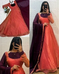 Super Trendy Neck Pattern Model Gow Gown With Dupatta - S, Teal