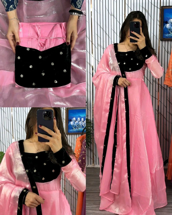 Super Trendy Beautiful GOWN+ DUPTTA😍 - L, Carnation Pink