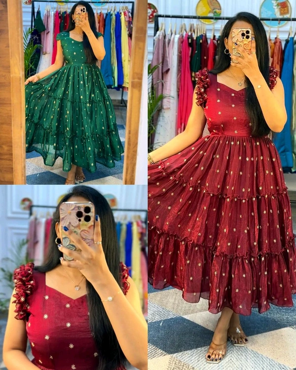 Celebrate this joy of dressing in the best way 💚🍷here presenting you a beautiful and comfortable maxi with beautiful Embroidery all over - M, Wine