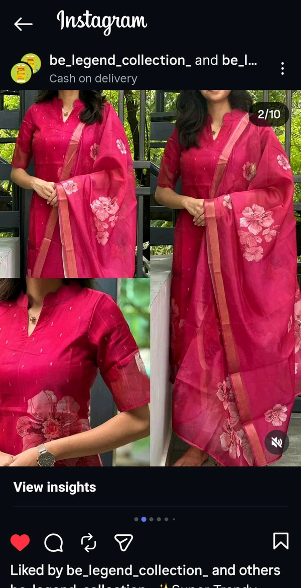 Beautiful Women’s Attractive organza Silk Short Sleeves Printed zari Kurti - L