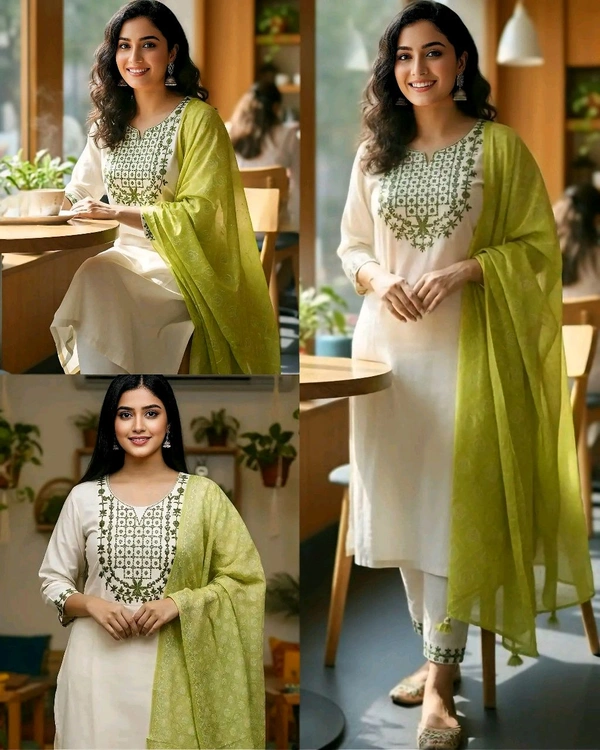 Pure Cotton Kurta Pant Set with chanderi Dupatta for Women – Embroidered Ethnic Wear - 2XL