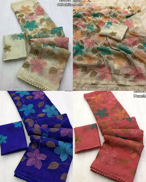 New Arrivals Fancy Floral Design Embroidery Thread Work - Half White