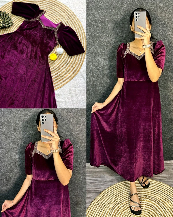 Premium 9000 Velvet Fabric with Designer Hand work Gown- A Beautiful Blend Of elegance and Floral Charm For This Wedding and festival - XL, Black