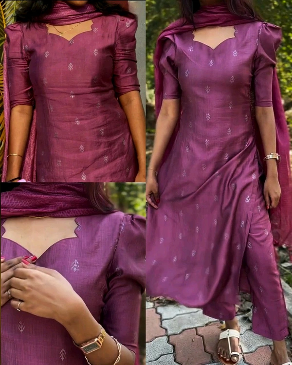 Stylish Office Wear Ethnic Women's Rayon Viscose Purple Straight Printed Kurta Set | 3-Piece Dress - L