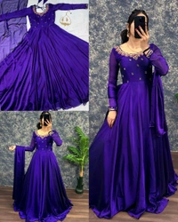 Stylish Trendy Beautiful Gown With Dupatta
- S, Purple