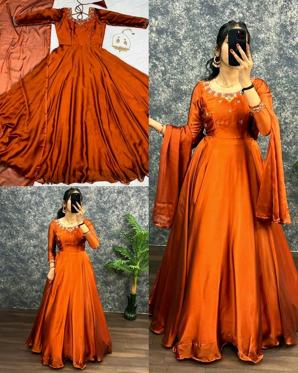 Stylish Trendy Beautiful Gown With Dupatta
- S, Orange Roughy