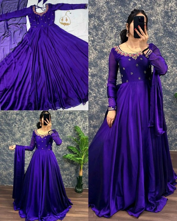 Stylish Trendy Beautiful Gown With Dupatta
- L, Purple