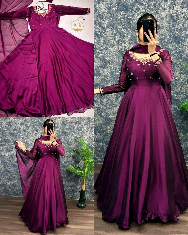 Stylish Trendy Beautiful Gown With Dupatta
- 3XL, Purple