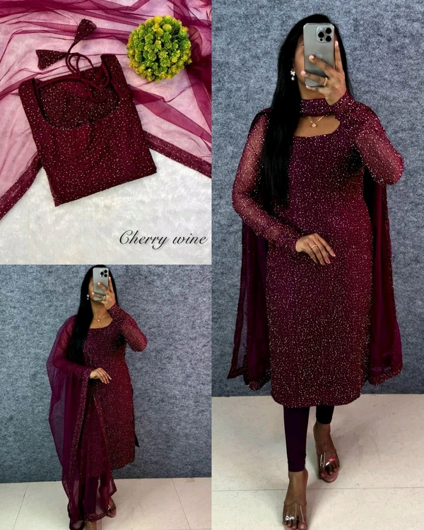Launching New Designer Party wear kurti with dupatta - S, Wine
