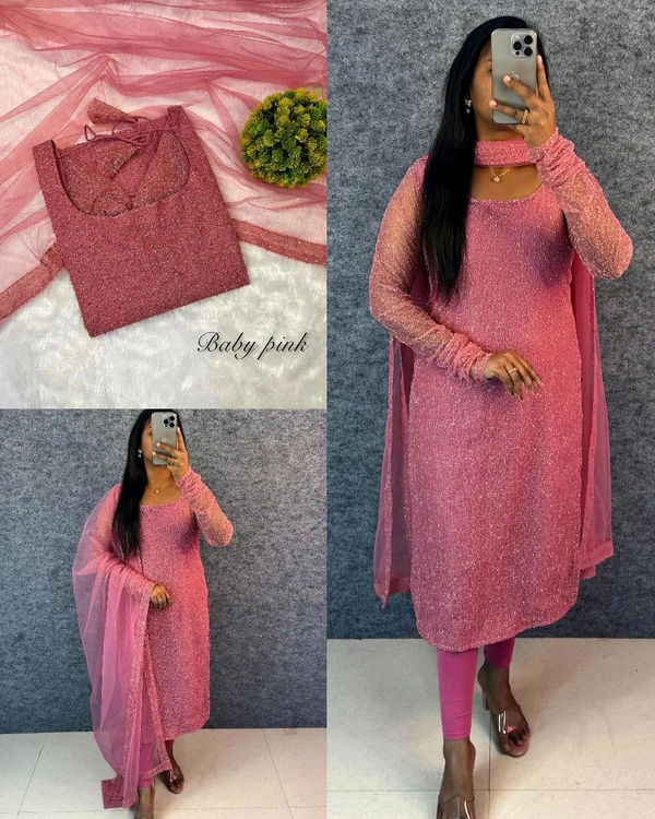Launching New Designer Party wear kurti with dupatta - S, Baby Pink