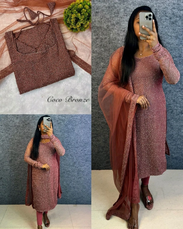 Launching New Designer Party wear kurti with dupatta - XL, Coco Bronze