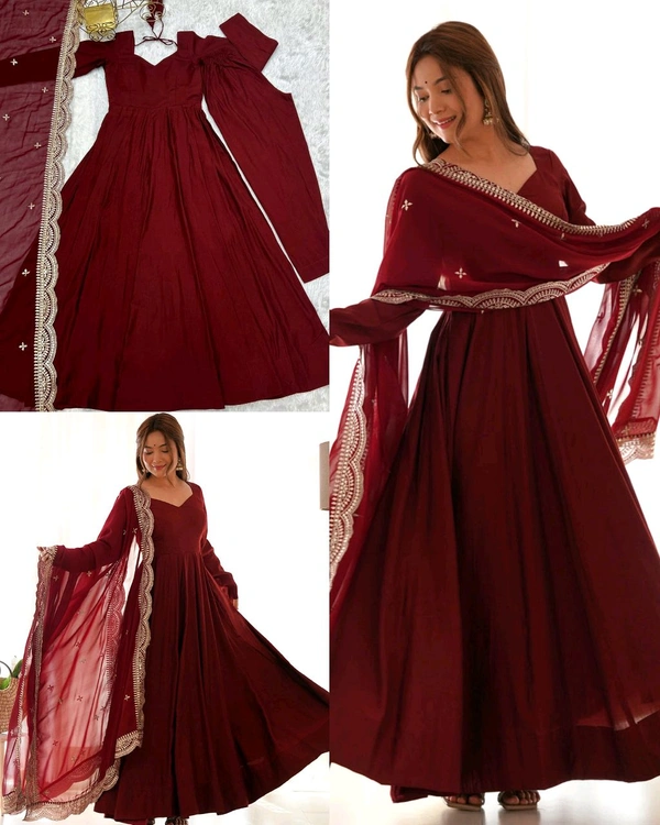 Trendy Beautiful Anarkali Full Set Top, Dupatta & Pant
- XS, Maroon