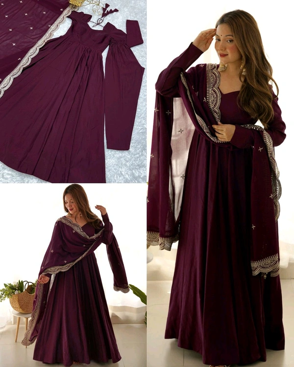 Trendy Beautiful Anarkali Full Set Top, Dupatta & Pant
- XS, Wine