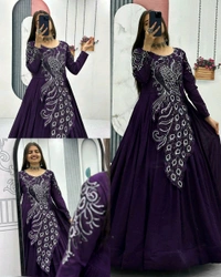 Trendy Bird Design Launching Embroidered Gown - XL, Teal