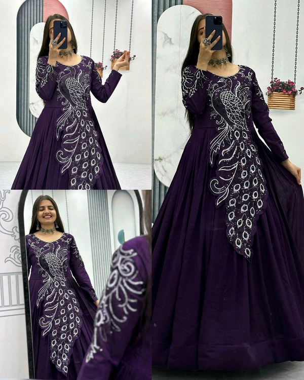 Trendy Bird Design Launching Embroidered Gown - XL, Teal