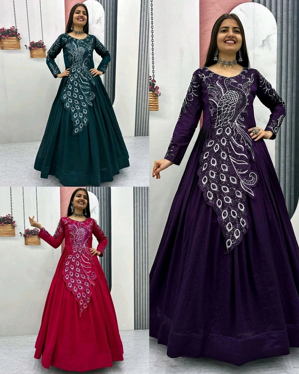 Trendy Bird Design Launching Embroidered Gown - 2XL, Mandy