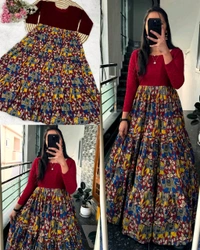 Introducing Traditional Wear Anarkali Kalamkari Print Gown
- XS, Maroon