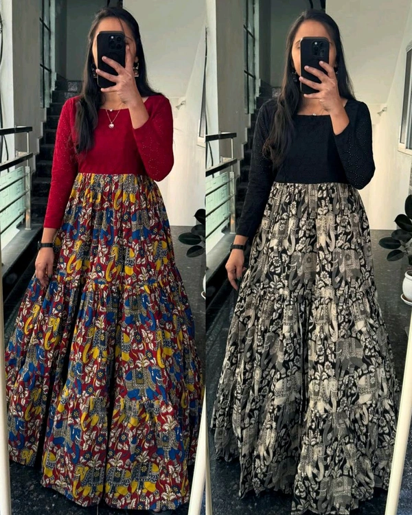 Introducing Traditional Wear Anarkali Kalamkari Print Gown
- XL, Black