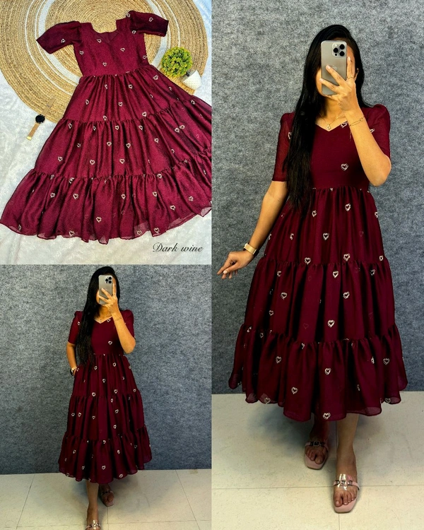 Launching valentine's days special Heart midi gown❤️ - S, Wine