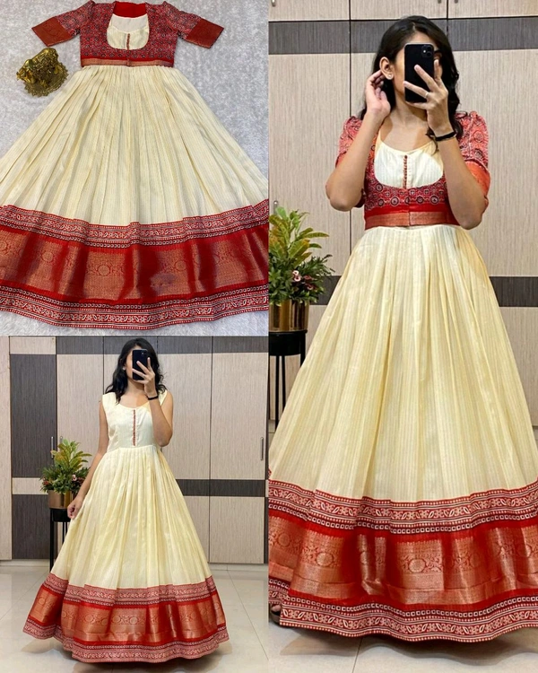 Super hit long gown with koti - XL, Red
