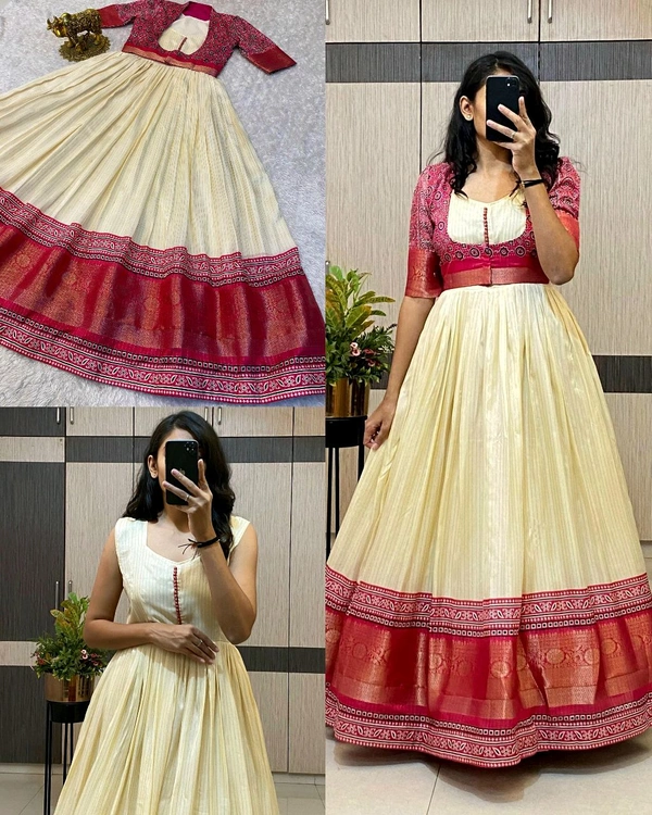 Super hit long gown with koti - 3XL, Red