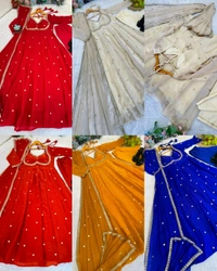 Presenting By New Party Wear Look Fendi Satin Gown With Dupatta , pant , 3MM Rembo sequence with Zari
- XL, Teal