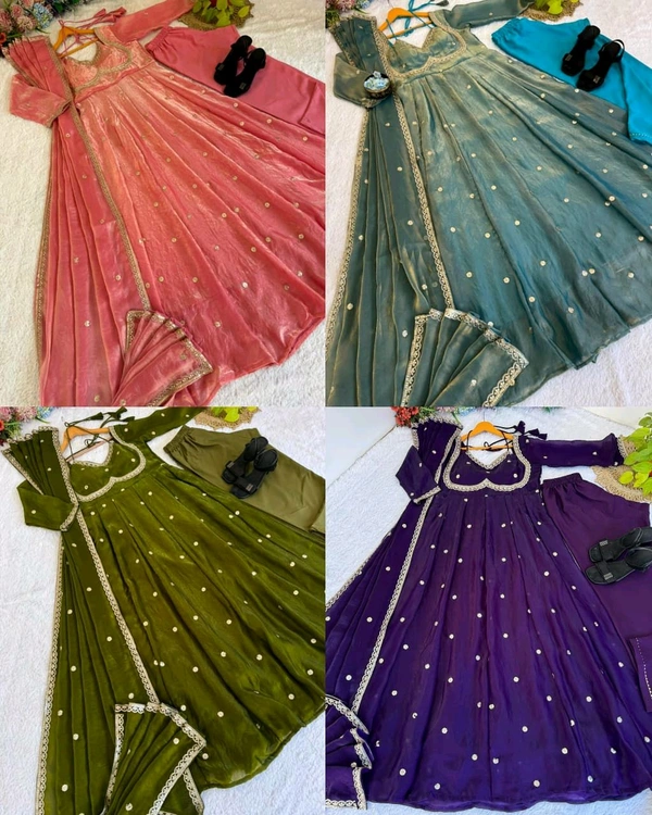 Presenting By New Party Wear Look Fendi Satin Gown With Dupatta , pant , 3MM Rembo sequence with Zari
- XL, Pigment Indigo