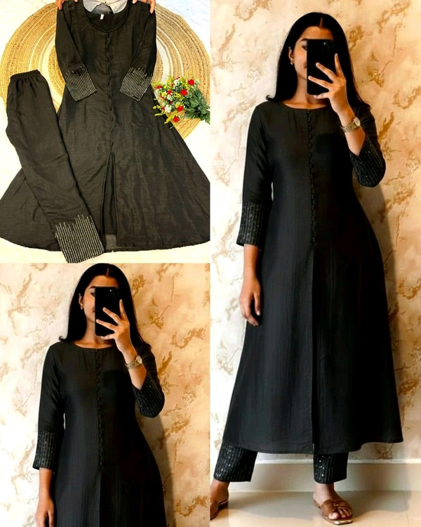 Crafted in luxurious blooming this elegant A-line kurta set is adorned with beautiful sleeve and pant handwork this work highlight rich look of the outfit - 3XL, Jungle Mist
