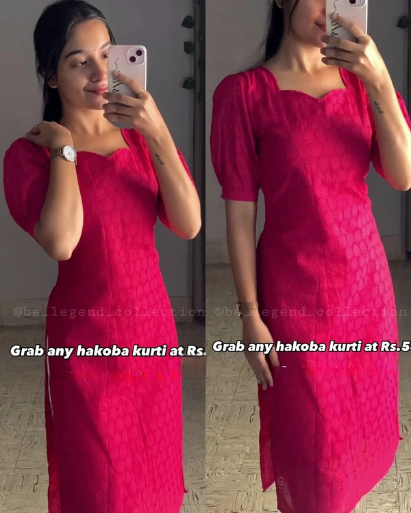 Special summer collections includes Hakoba Cotton kurtis with lining and bell sleeve - Pink, 3XL