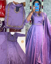 Launching Trendy Handwork Beautiful Neck Pattern Gown With Dupatta - XL, Purple