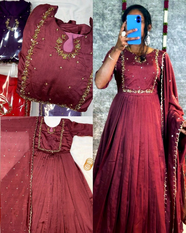 Launching Trendy Handwork Beautiful Neck Pattern Gown With Dupatta - 2XL, Onion
