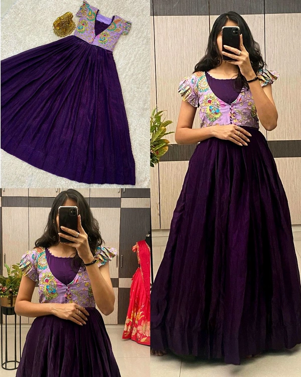 New Launching Viscose Position Print Jacket Gown - M, Purple
