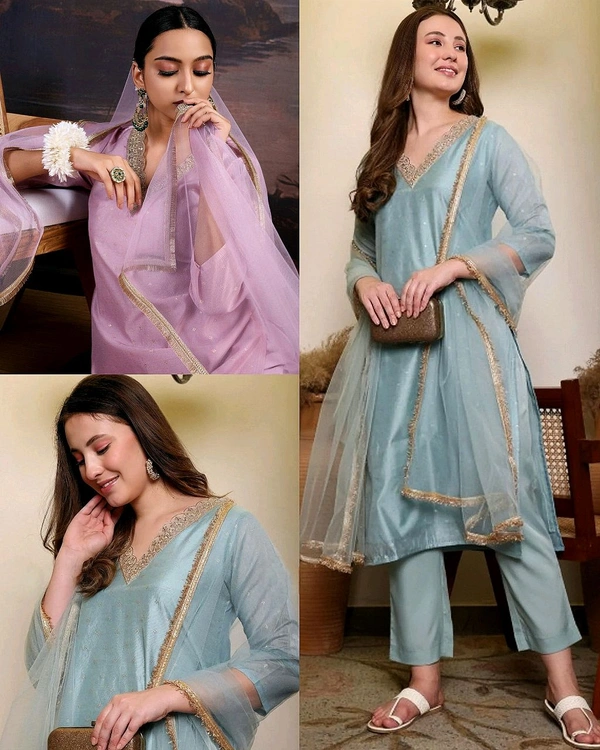 Beautiful Designer Kurti Pant With Duppata - S, Cream