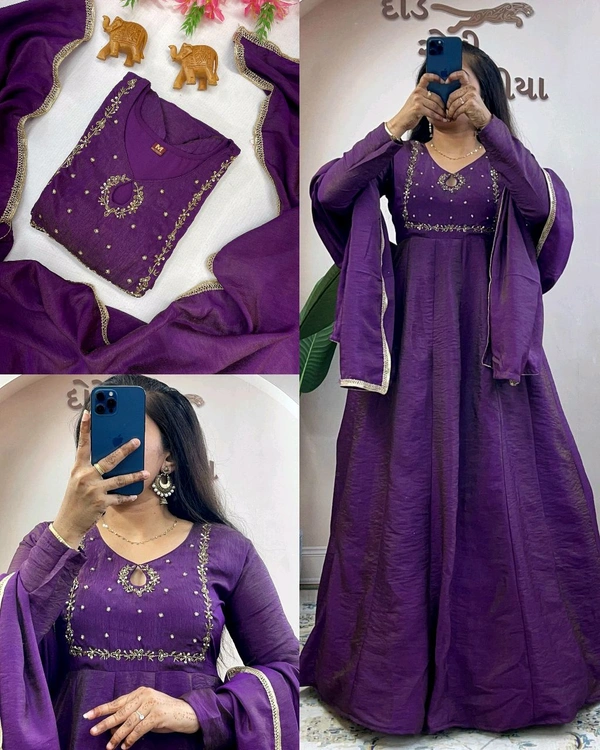 Beautiful Designer Ethnic Gown With Dupatta - 2XL, Purple