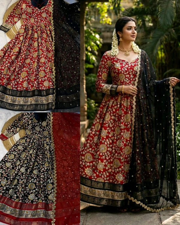 Traditional Kalamkari Graceful Anarkali crafted with Modern Elegance
- L, Maroon