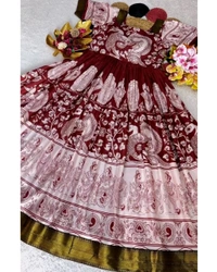 Launching Top Trending Beautiful Soft Dola Silk Kalamkari Gown A touch of glamour and elegance to your look For Festive Season - M, White